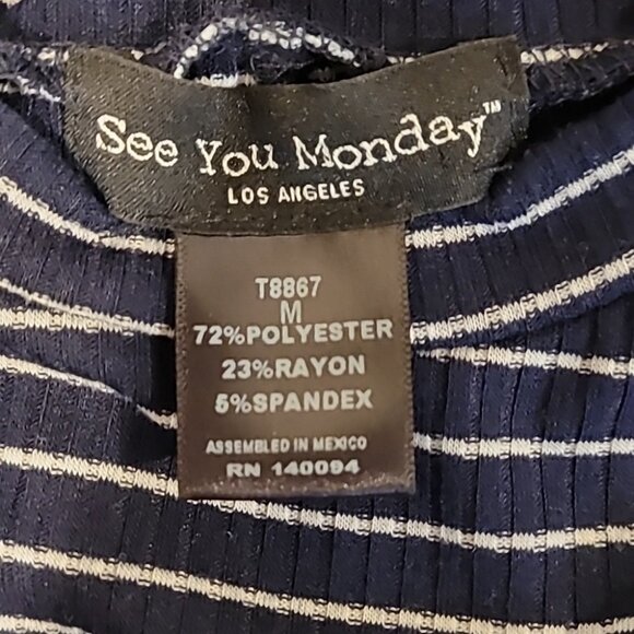 See You Monday Navy Blue & White Striped Sleeveless Trapeze Swing Dress - Picture 5 of 11